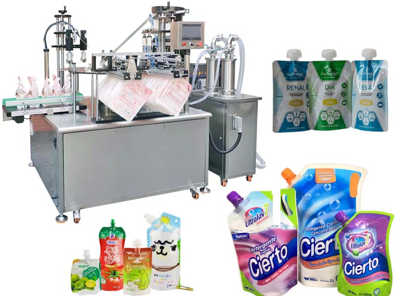 Juice butter jam jelly liquid detergent spout bag filling capping machine